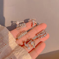 DAIHE Leaf Shaped Open Adjustable Ring Fashion Design Light Luxury Zircon Finger Ring