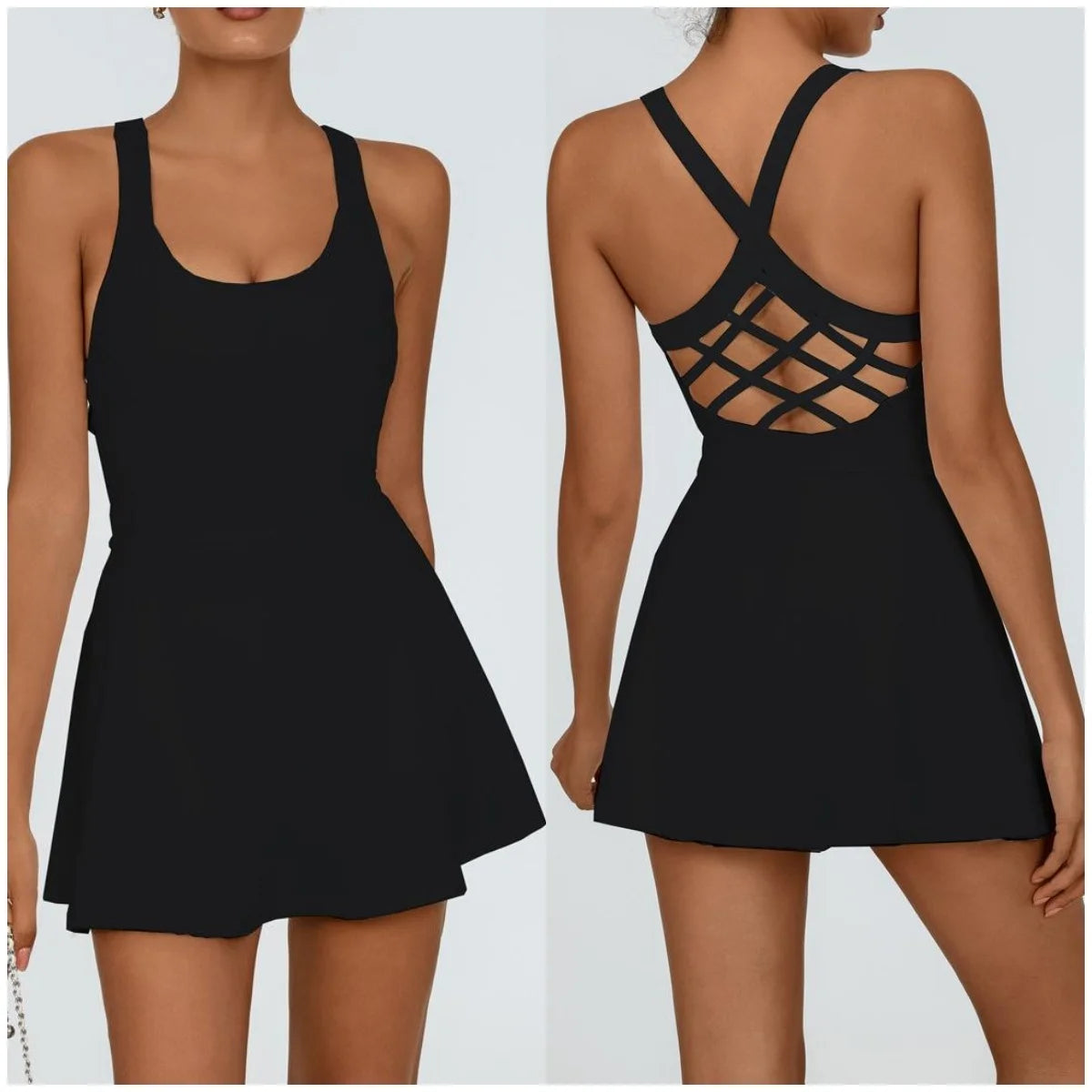 Sport Skirt Backless Cross Gym Wide Strap Two Piece Shorts One Piece Tennis Skirt One Piece Fitness Yoga Suit Beautiful Back