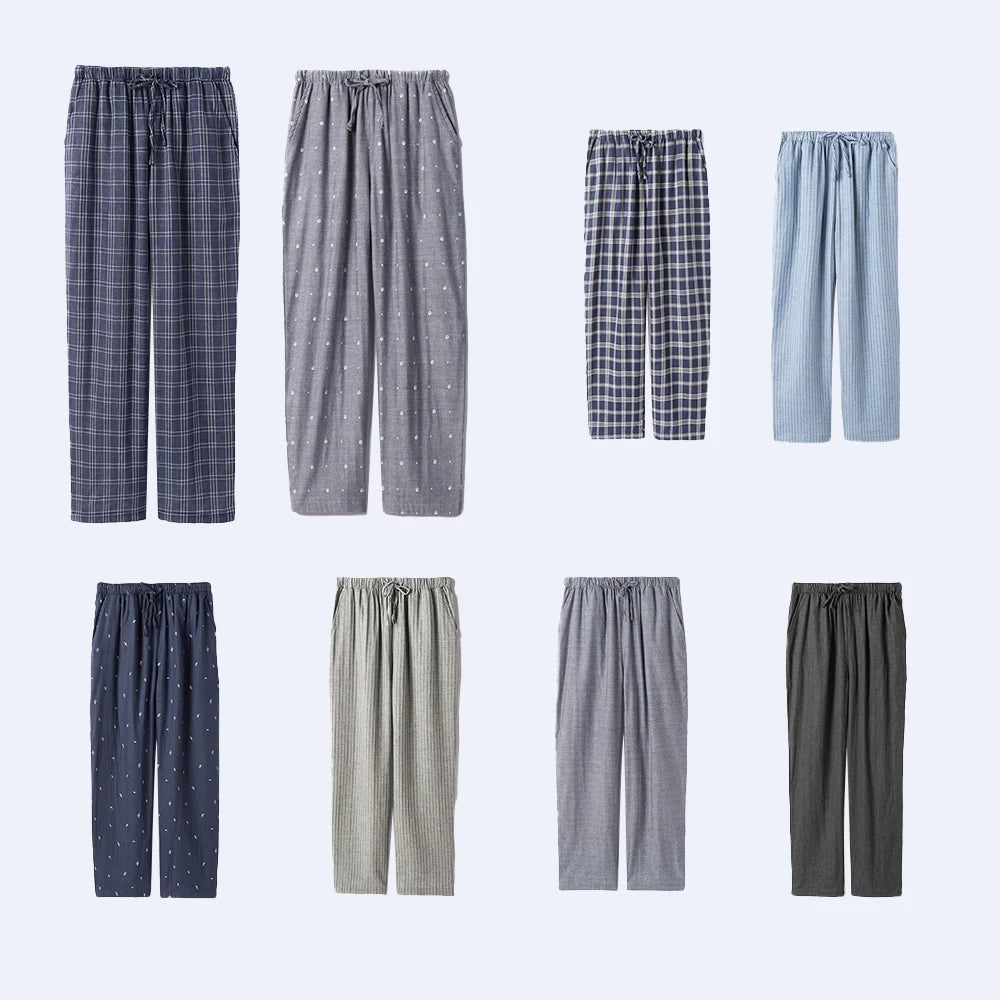 Wholesale Mens Pyjama Pants Cotton Plaid Print Straight Pants Drawstring Sleep Bottoms  Elastic Drawstring Wide Leg Trousers