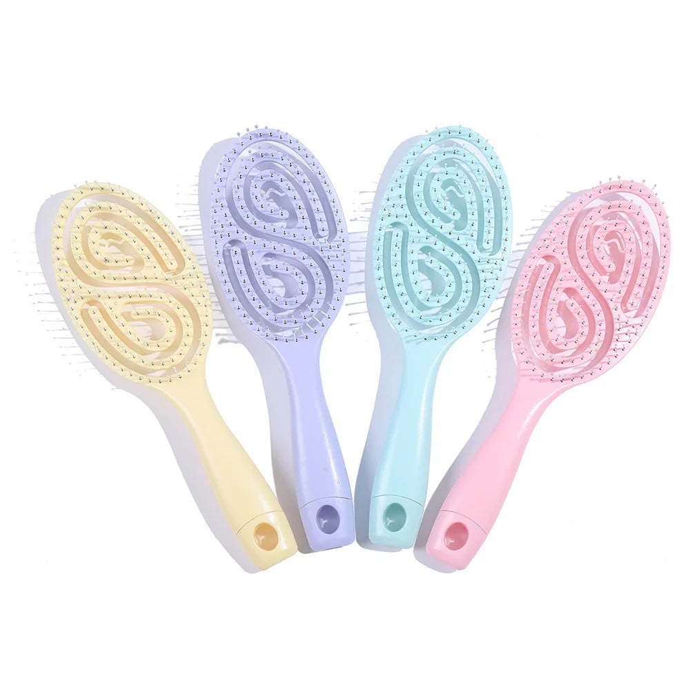 Gmagic Cute Designs Fashion ABS Plastic Hollow Large Curved Hair Comb Detangling Hair Brush with Candy Colors Home Use