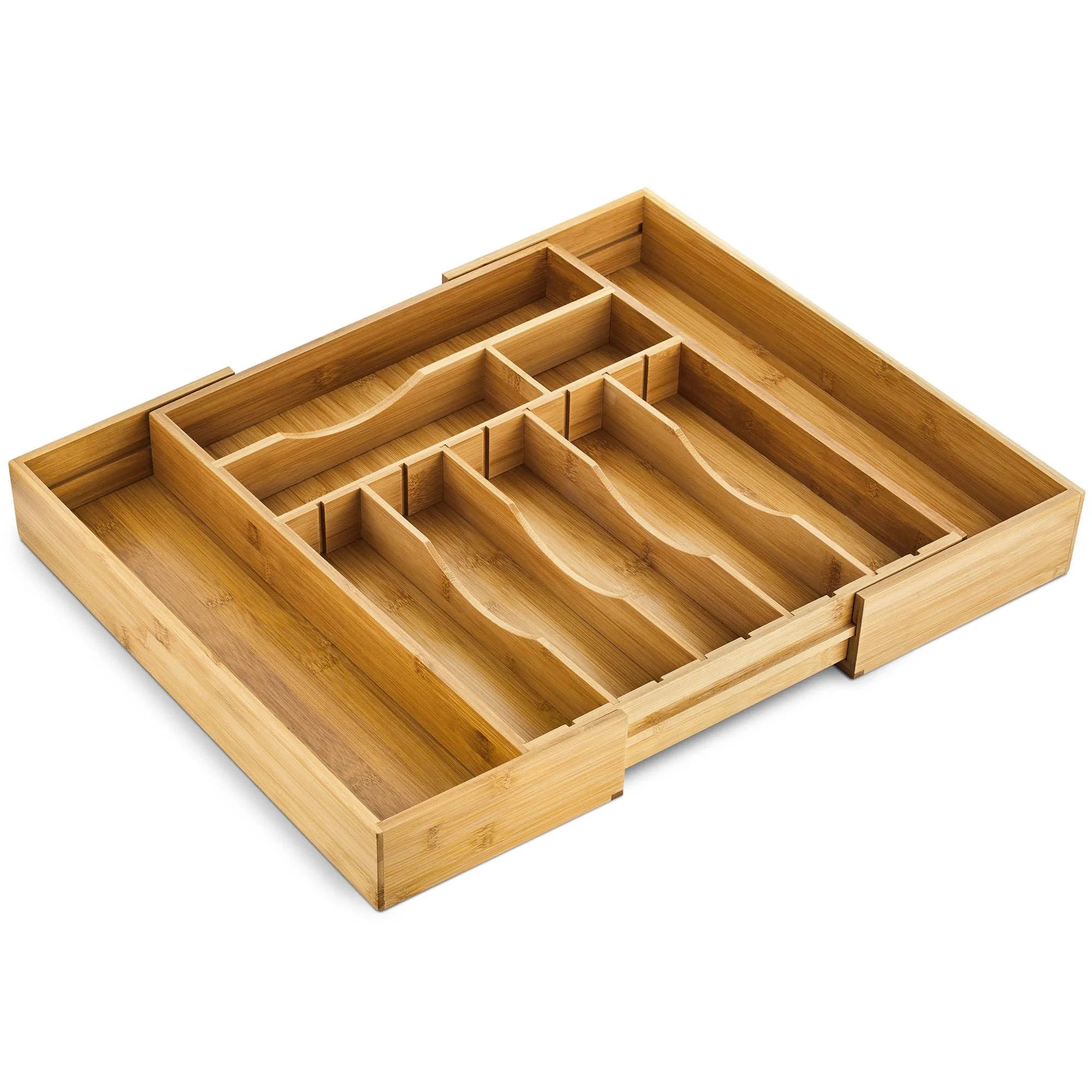 Wholesale Bamboo Extensible 14 to 21.6 Inch Utensils Storage Cabinet for Kitchen Cutlery Flatware Silverware Drawer Organizers