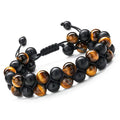 Men's Punk Tiger Eye Natural Stone Onyx Double Layer Braided Beaded Adjustable Bracelet Jewelry  8mm Bead Bracelet Men