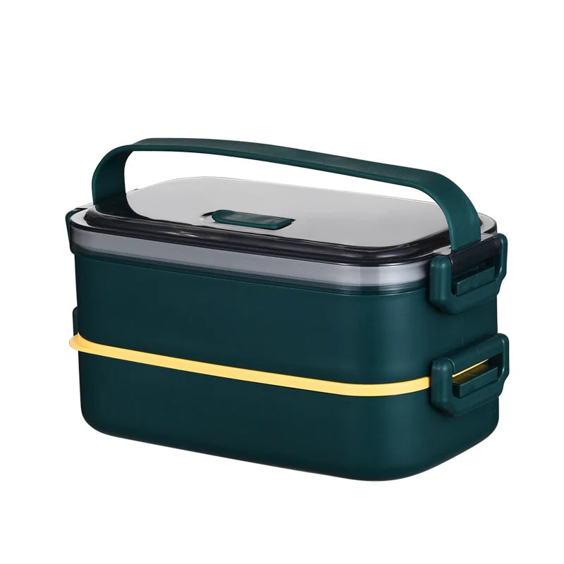 Dual Tier 2-Compartment 304 Stainless Steel + PP Food Storage Lunch Box for Adults & Students