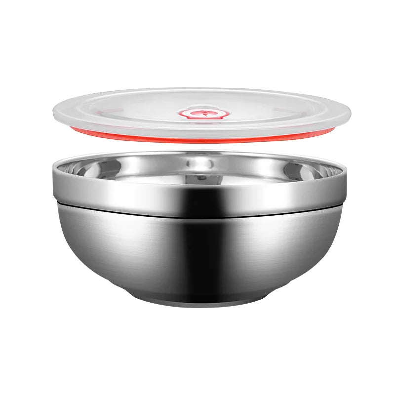 Rice Soup Bowl Heat Insulated Double Walled Serving Salad Mixing Bowls 304 Stainless Steel Rice Bowl With Lid