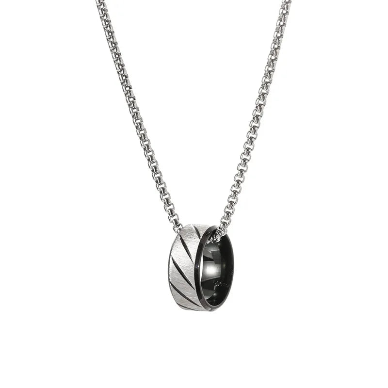 SC Stainless Steel Jewelry Necklace Hip Hop Stainless Steel Necklace Matte Ring Pendant Necklace for Women Men