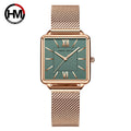 Hannah Martin Brand Womens Watch Japanese Movement Quartz Wristwatch Fashion Square Casual Stainless Steel Strap Ladies Watch