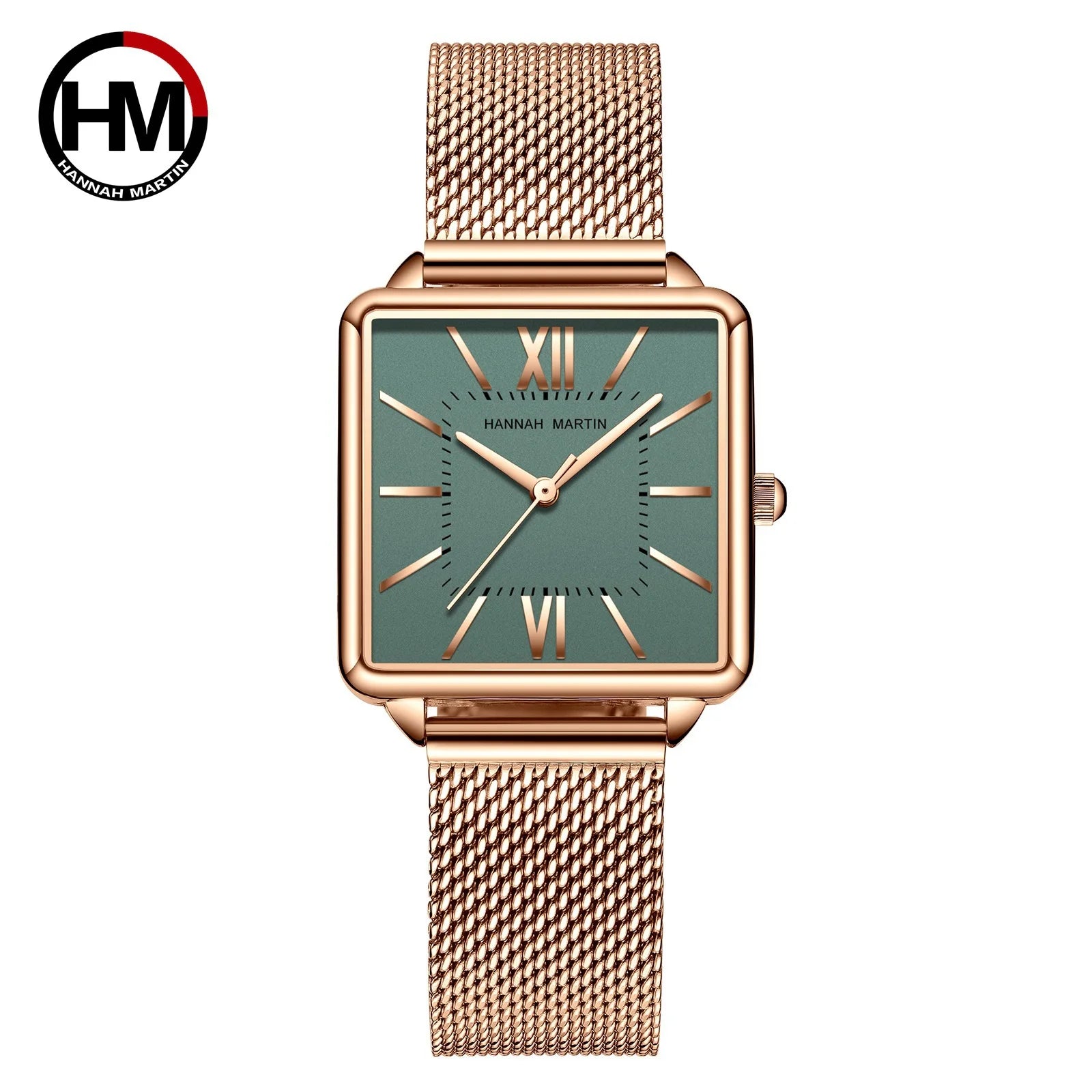 Hannah Martin Brand Womens Watch Japanese Movement Quartz Wristwatch Fashion Square Casual Stainless Steel Strap Ladies Watch