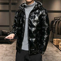 Trend Black Shiny Down Jacket Men's and Women's s Clothing Winter Coat Puffer Loose Thick Hooded