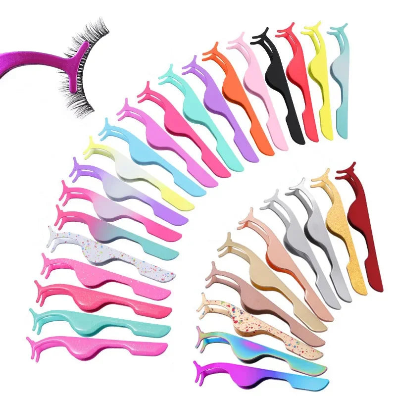 Wholesale Custom Logo Color Bulk Strip Eye Lash Applicator Private Label Stainless Steel False Eyelash Tweezers Anti-Magnetic