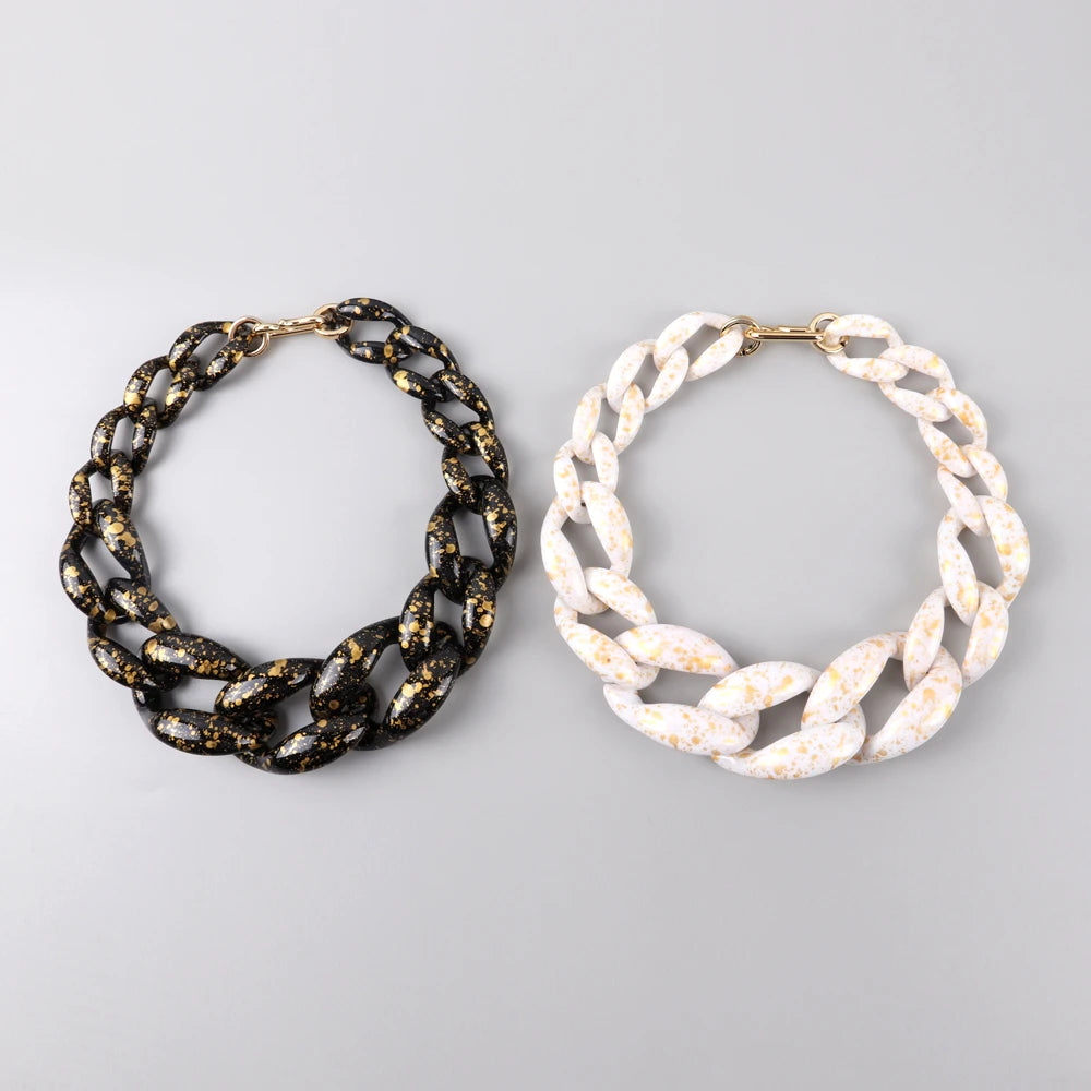 2023 on New Fashion Jewelry Gradient Large Exaggerated Gold Leaf Inkjet Choker Personality Acrylic Chain Necklace for Women