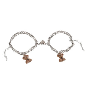 Stainless Steel Mix Plush Bear Pendants Bracelet for Lovers SB048