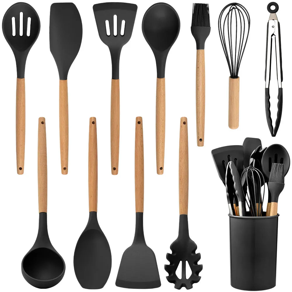 European Style Kitchen Accessories Silicone Utenisl Spoon Set Kitchen Cooking Utensils 12 PCS Silicone Kitchen Utensils Set