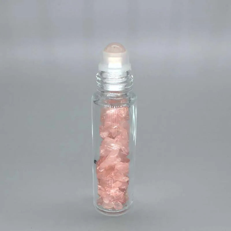 HZ Empty Beauty Portable Perfume Crystal Gemston 10ml clear Glass Roller Bottle with Gravel for Essential Oils