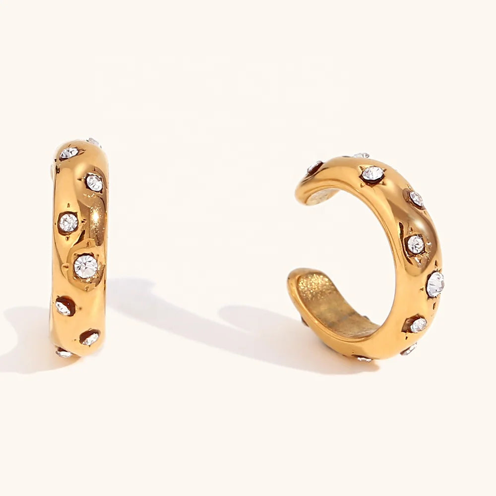 Dingran Mini C Shape Crystal Rhinestone Clip on Earrings Non Pierced for Women Gold Plated Jewelry