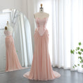 Jancember SZ220 Arabic Pink Sleeveless Ruched Mermaid Evening Prom Dresses