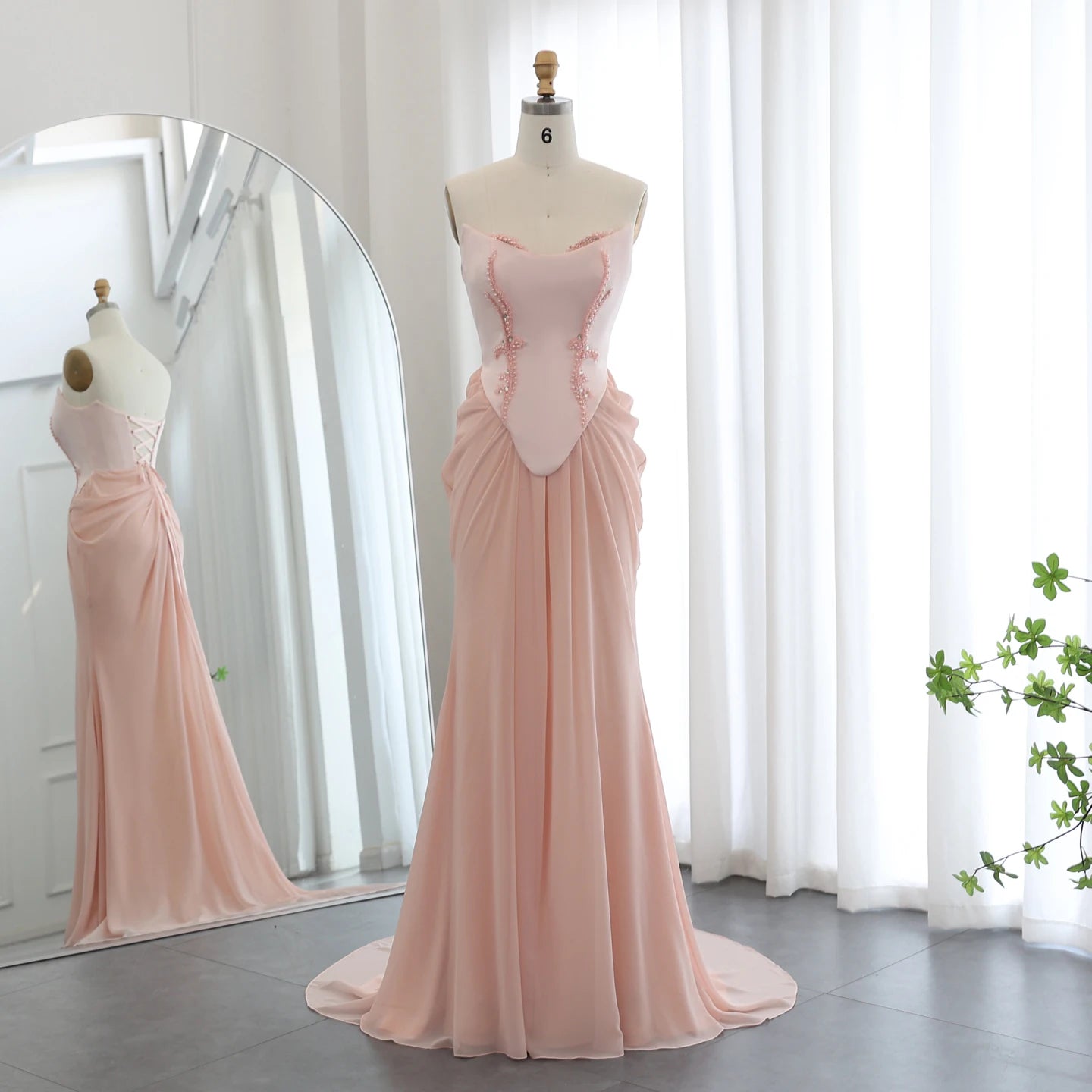 Jancember SZ220 Arabic Pink Sleeveless Ruched Mermaid Evening Prom Dresses
