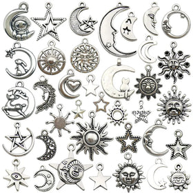 AA016206 Antique Silver Sun Moon Stars Charms Pendants for Jewelry Findings Making Accessory