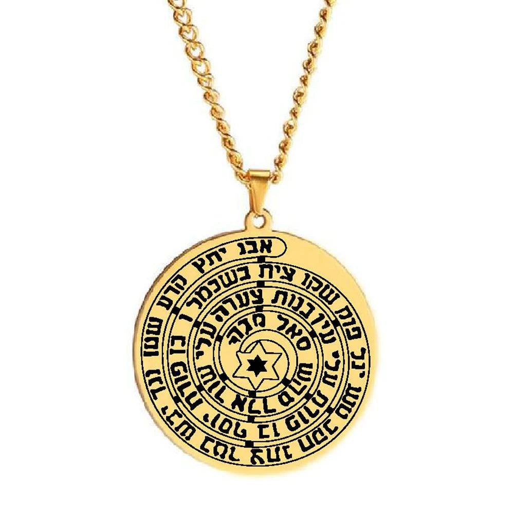 Jewish Pendant Jewelry Holy Names Star of David Ethnic Vintage Steampunk Engrave Supernatural Runes Stainless Steel Necklace
