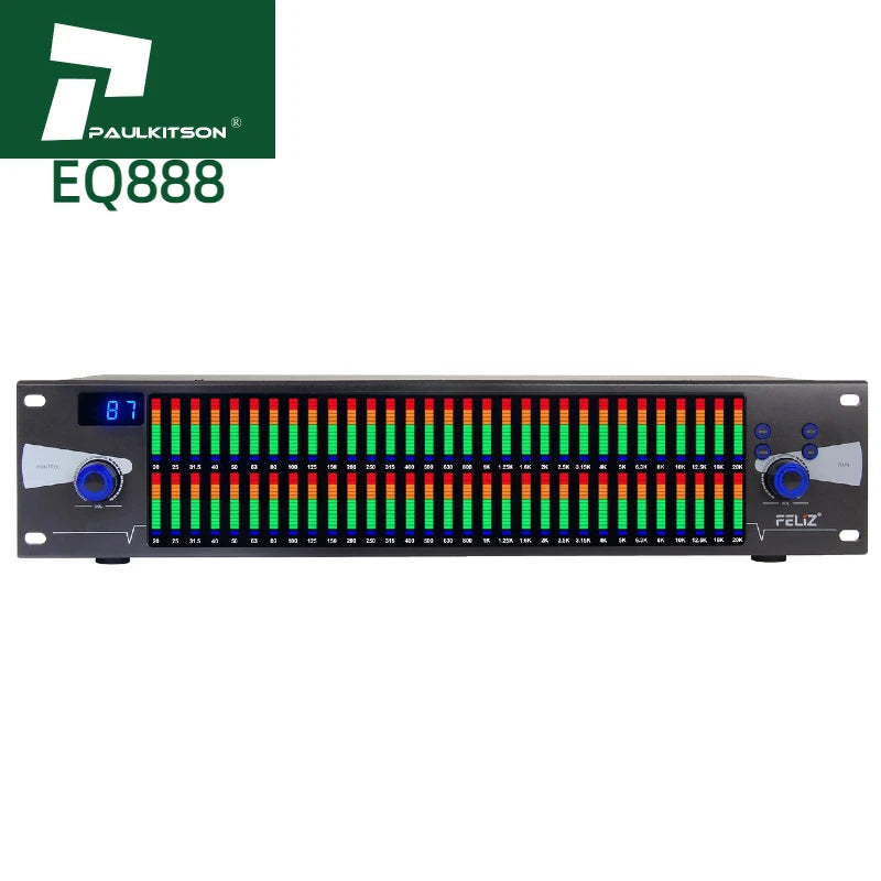 Paulkitson Professional Audio Sound Equipment Dual 31-Band EQ888 Digital Audio Equalizer 2U Metal Shell