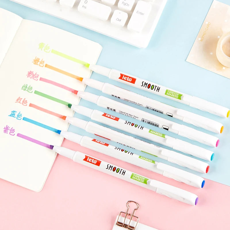 High Quality Fashion Stationery Coloring Permanent Marker Fluorescent Pen Highlighter Pen Set