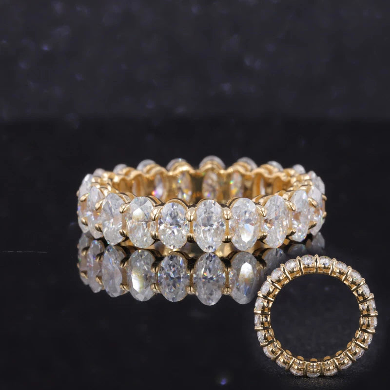 Starsgem Luxury Custom Fine Jewelry Real Gold Men18k Full Eternity Wedding Ring Band Oval 3*5mm Diamond Moissanite Ring 18k Gold