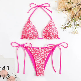 2023 Women's Sexy Cheetah Triangle Two-Piece Bikini Set Leopard Print Spandex/Nylon Eco-Friendly Beach Swimwear