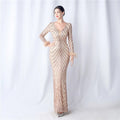 31611# 2024 Ostrich Hair Positioning Flower Bead Piece Long Sleeve High-end Evening Dress