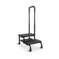 MSMT Heavy Duty Double Step Stool Black Bedside Steps with Handle High Beds for Adults and Seniors Wood Panel Style