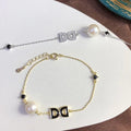 B425 8-9mm 925 Sterling Silver Gold Plated Wholesale Freshwater Pearl Charm Bracelet  Bangle Fancy Jewelry for Women