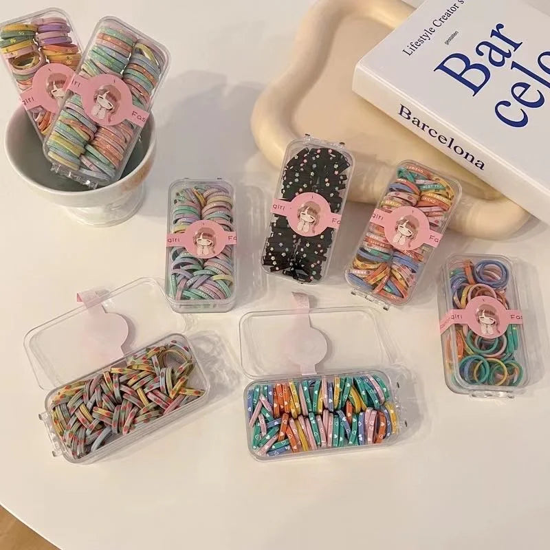 Wholesaler Kwaii Fruit Print Hair Ties 60pcs/Box Bulk Cute Colorful Hair Rings for Kids Children Hairbands