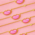 High Praise Ins Female Necklace with Pink Red Lip & Bubble Gold Plated Heart-Shaped Alloy for Nightclubs & Shell Clavicle Chain
