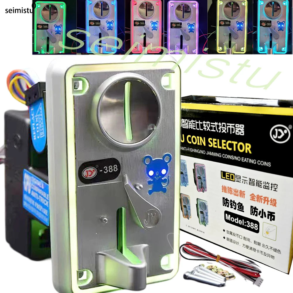 JY-388 Electronic CPU Coin Pusher Arcade Game Machine Coin Selector with LED Light 12V Plastic Coin Acceptor
