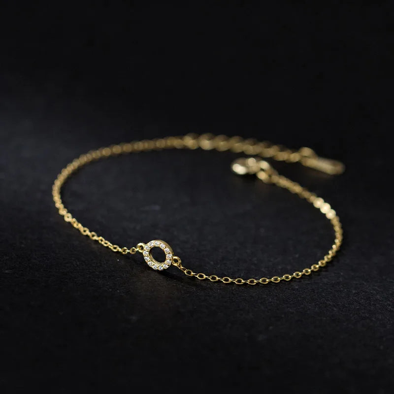 925 Sterling Silver Clear Crystal Circle Round Korean Charm Bracelets Jewelry for Women Beautiful Jewelry Gifts