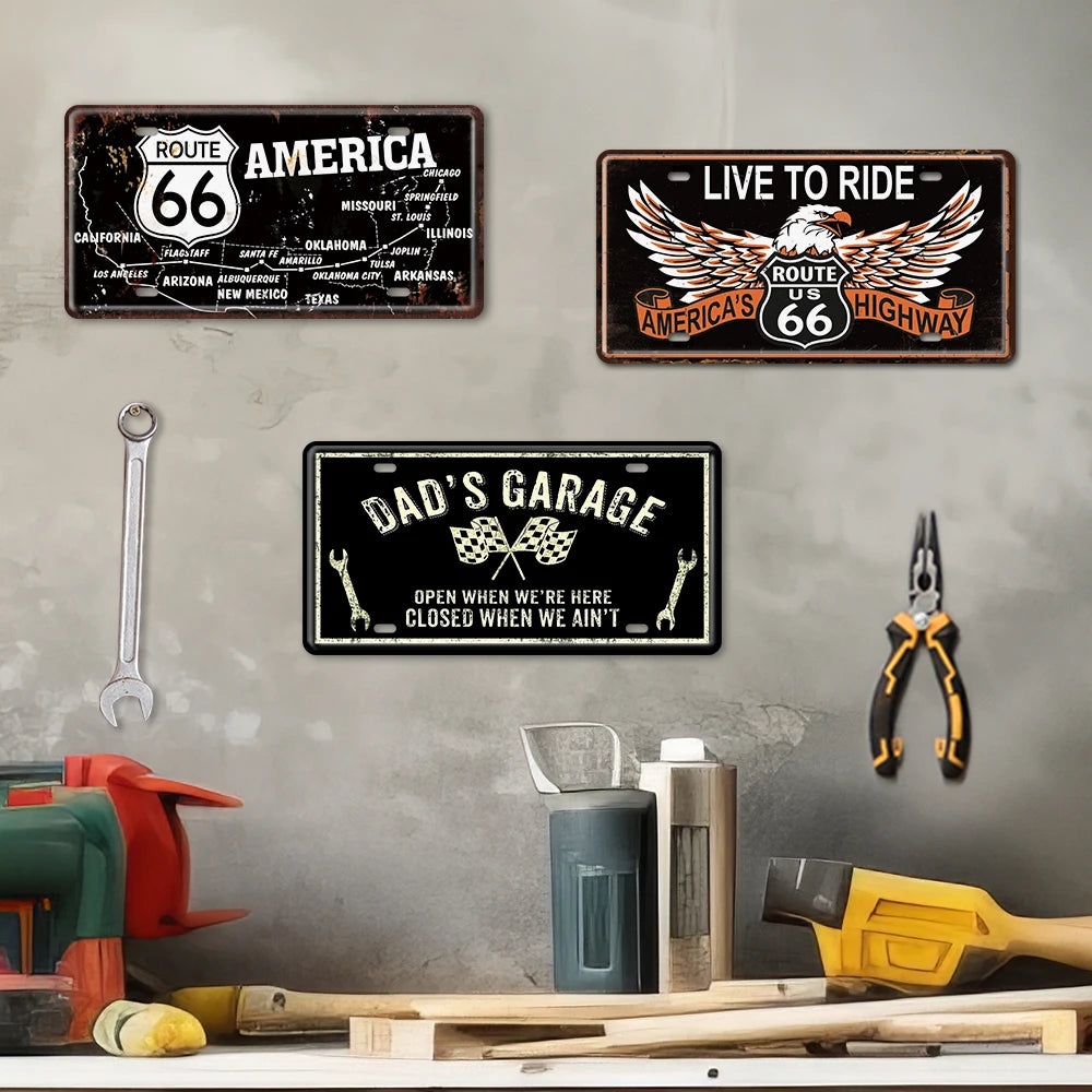 Car License Plate Vintage Tin Plate Route 66 Metal Plate Printing Sign Garage Man Cave Decoration