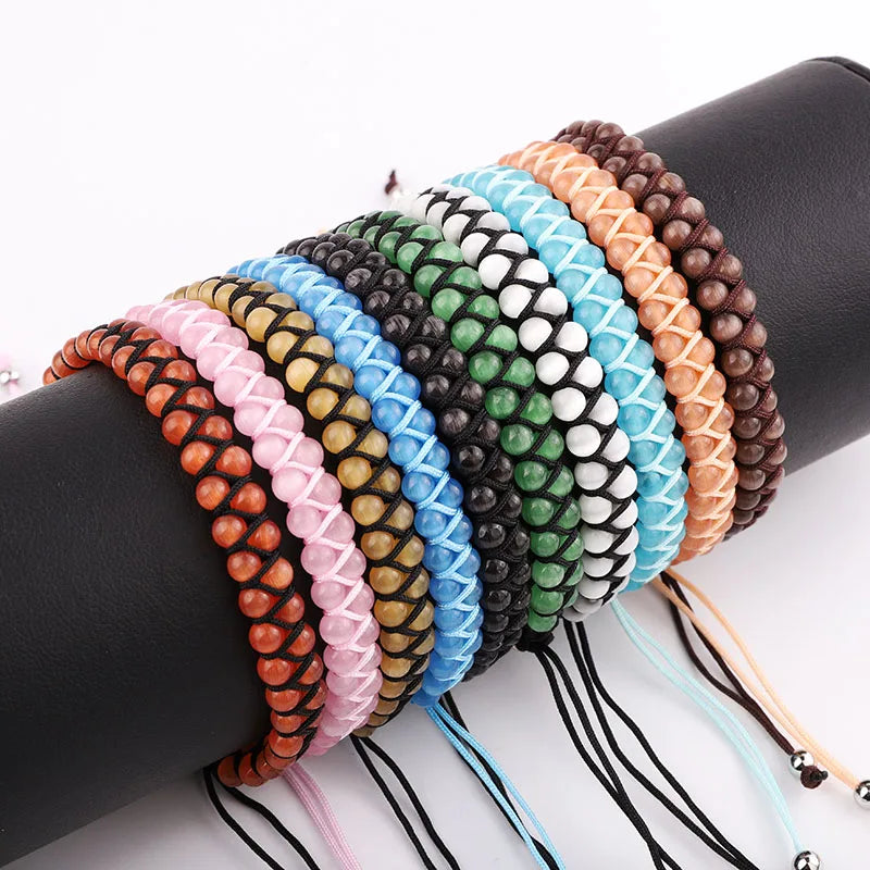 Renting Jewelry Gemstone Beads Jewelry 4mm Cat Eye Stainless Steel Custom Logo Woven Adjustable Bracelet for Women