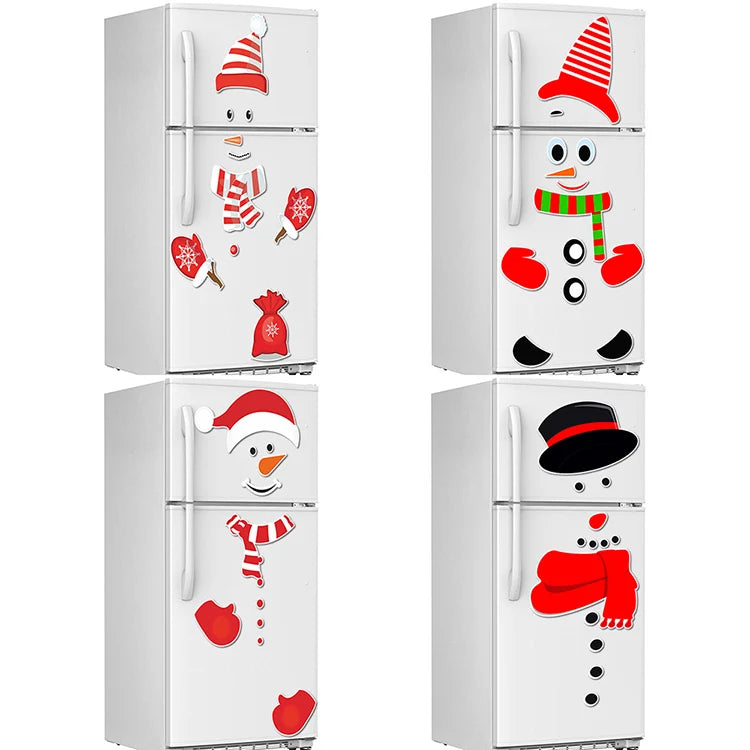 Christmas Snowman Expression Magnetic Fridge Sticker Festive Decoration DIY Cartoon Garage Door Waterproof Wall Sticker