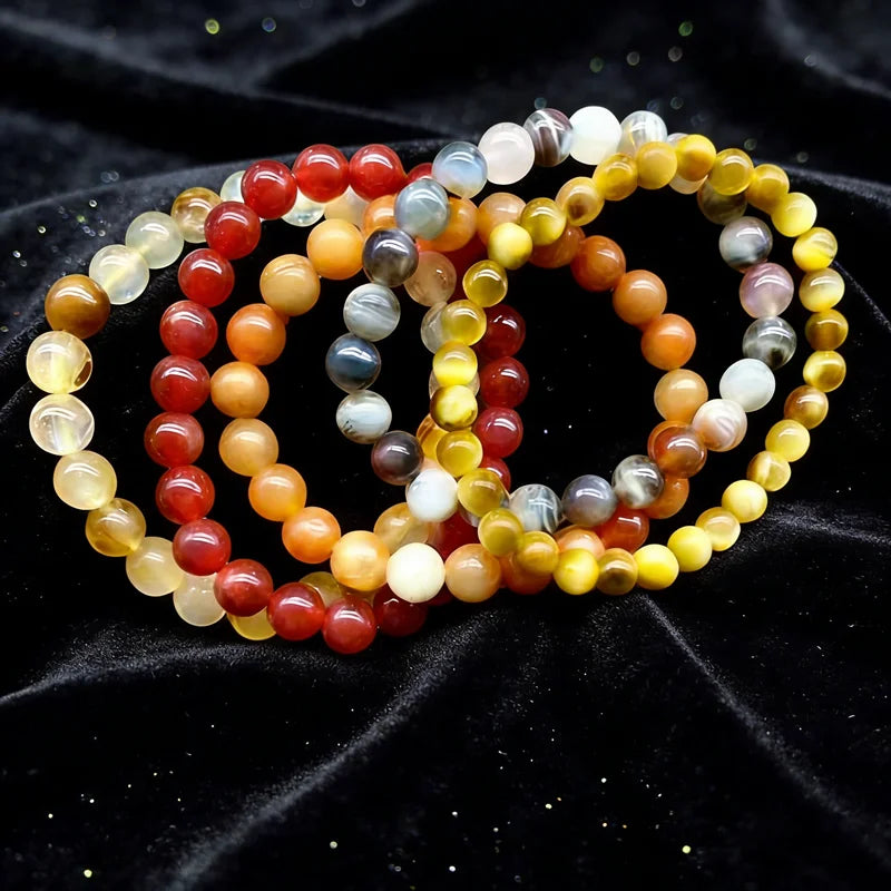 Semi Precious Stone Bead Bracelets Golden Tiger Eye Red Orange Aventurine Red Banded Agate Jade Beaded Bracelets