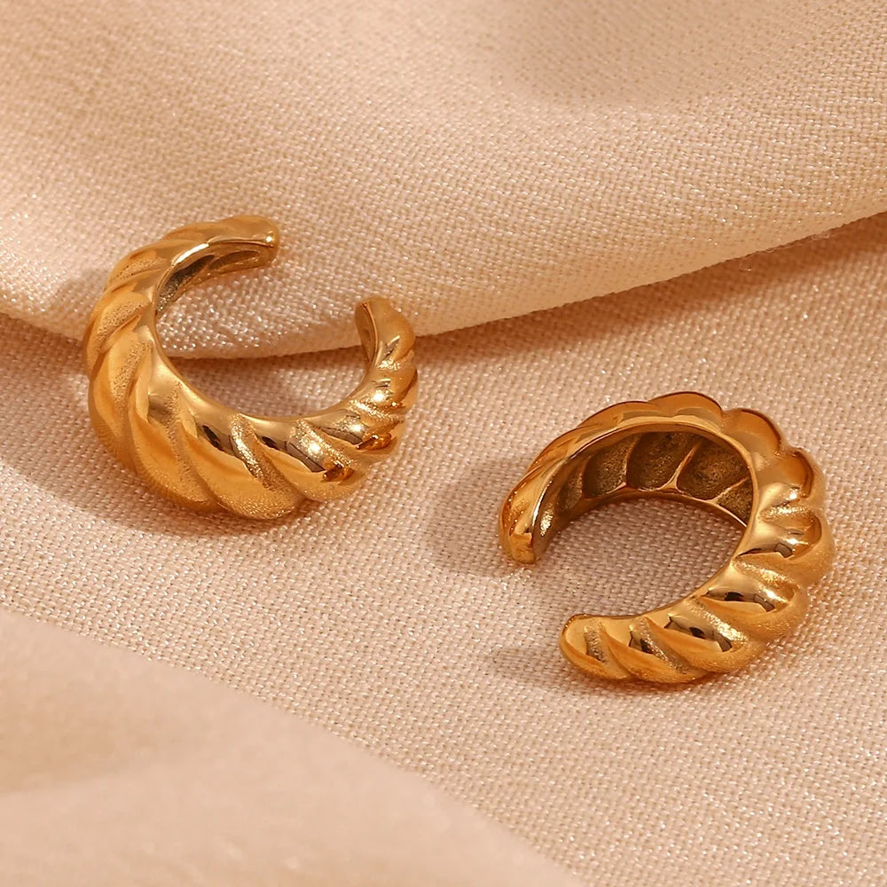 Waterproof Jewelry Croissant Hollow Out Gold Plated Clip on Earrings Tarnish Free Jewelry