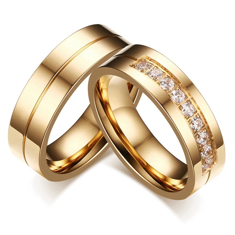 Fashion Valentine's Day Gift Silver Gold Plated Women Men Zircon 316L Stainless Steel Couple Rings Jewelry for Lover