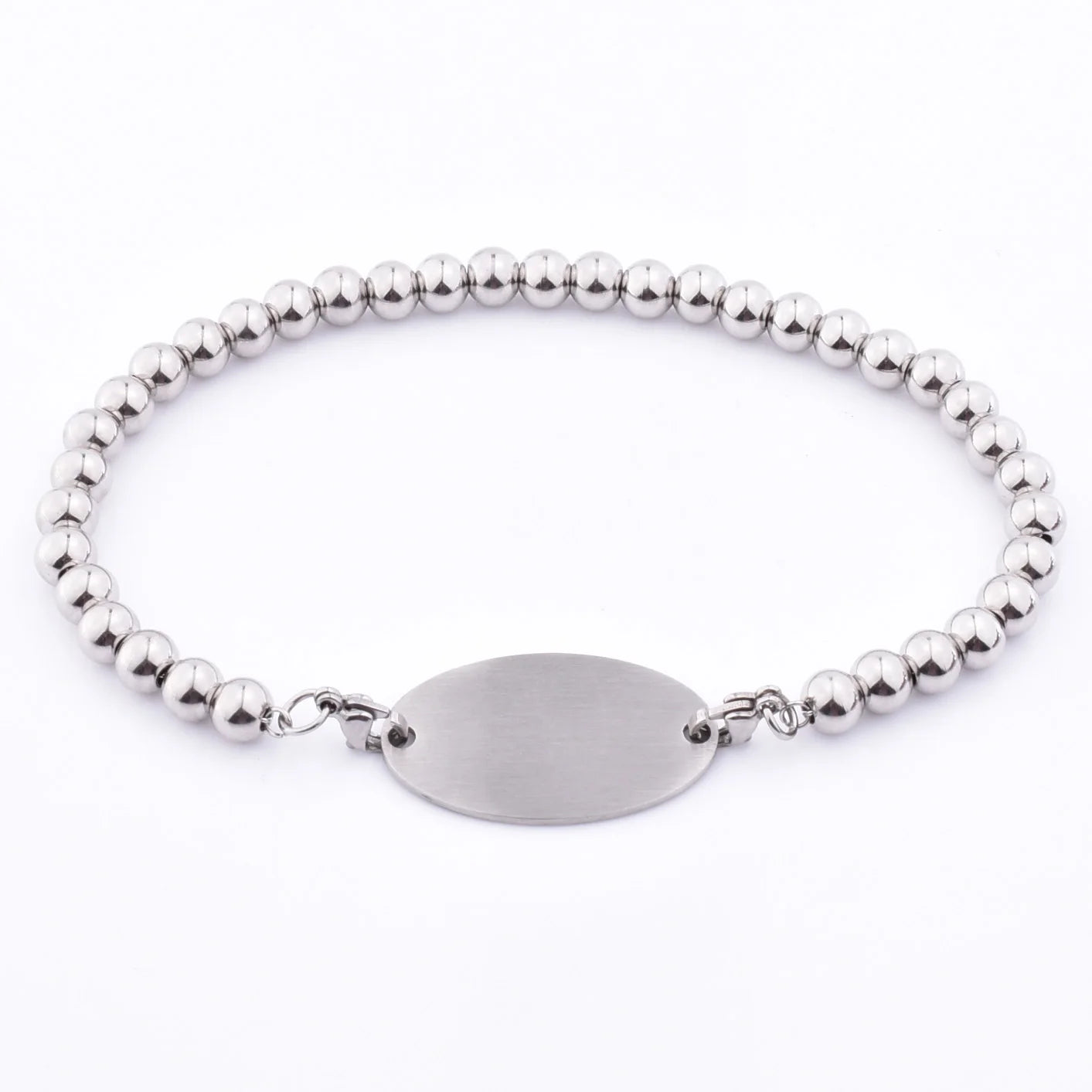 Custom Fashion Designers Oval Plate Charm Beaded Silver Bead Jewelry Bracelets for Women Men