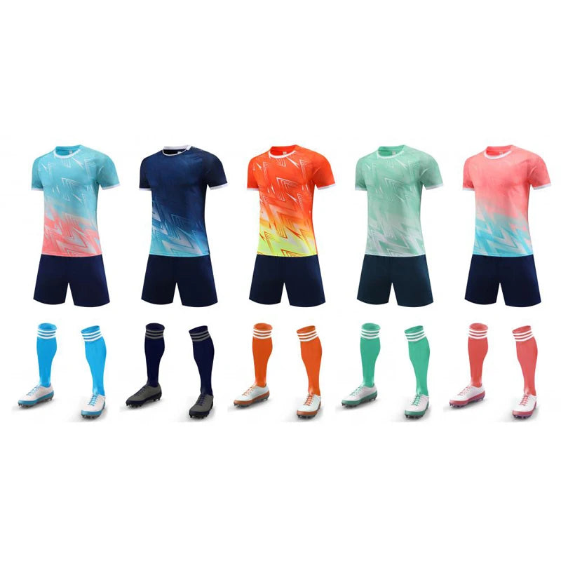 Soccer Jersey Sets Sublimation Printed 100% Polyester Striped Men's Practice Football Shirts Custom Football Sportswear Soccer