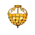 Tiffany Glass Lamp Metal LED Semi-Flush Mount Traditional Decor Warm Light for Kitchen Hallway Bathroom Ceiling Lights(old)