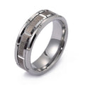 POYA Brick Pattern Brushed Tungsten Ring 8mm Double Groove Beveled Edge Simple Fit Wedding Bands for Men
