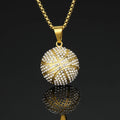 Hip Hop Men Sport Basketball Pendant Stainless Steel Gold Plated Zircon Ball Round Pendant Necklace
