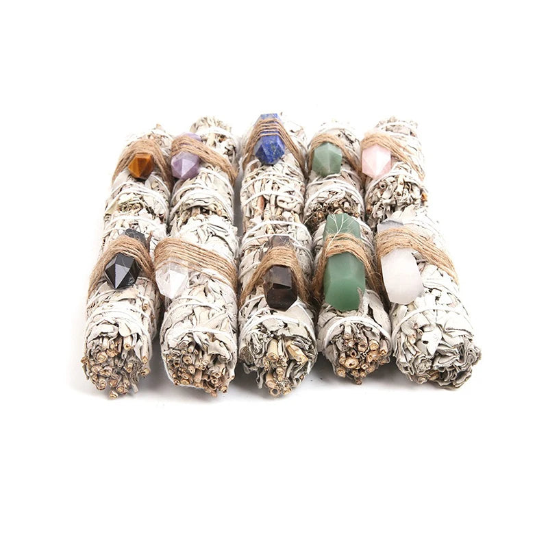 Custom Xanadu Natural Healing Long Crystal Quartz White Sage Flowers Bundles Sticks Clean Negative Energy