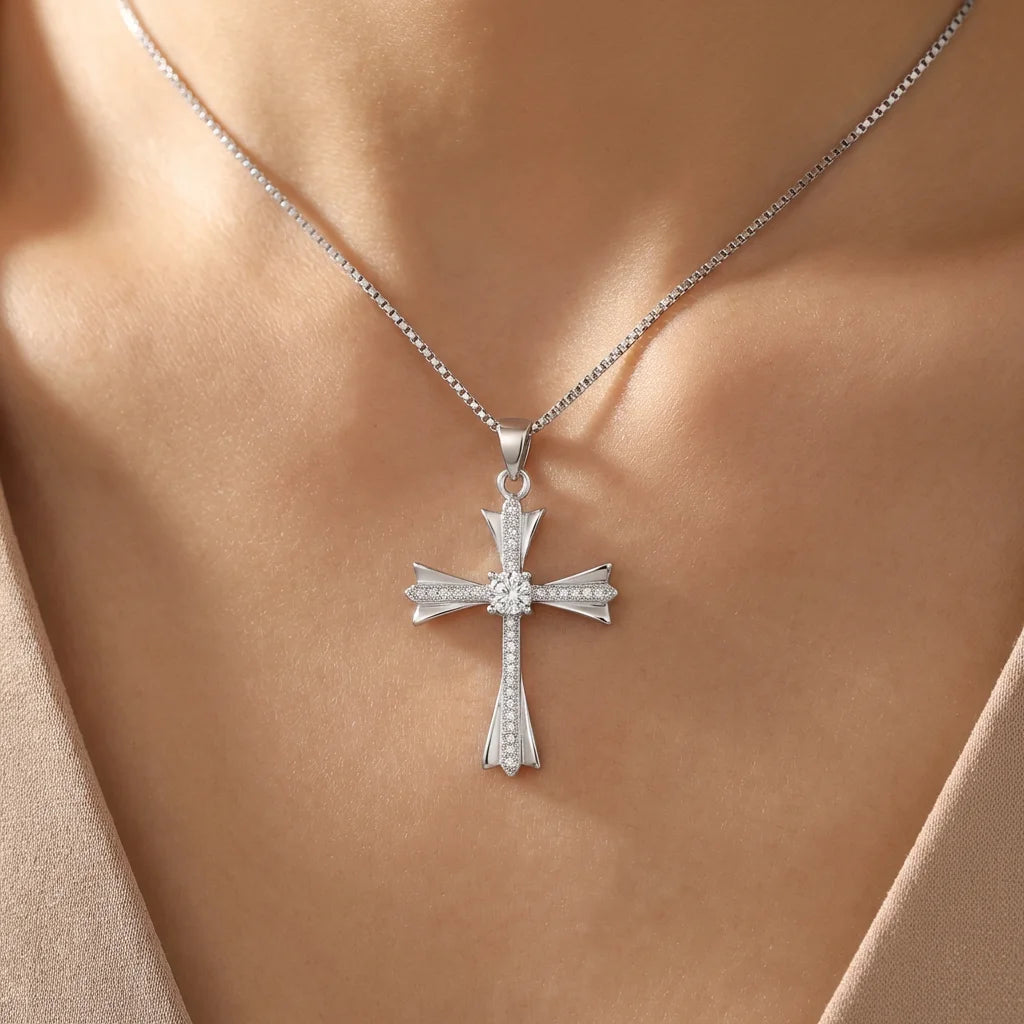Wholesale Charm Pendants Rhodium Plated Cubic Zirconia Christian Cross God Retro 925 Sterling Silver Fine Jewelry Unisex