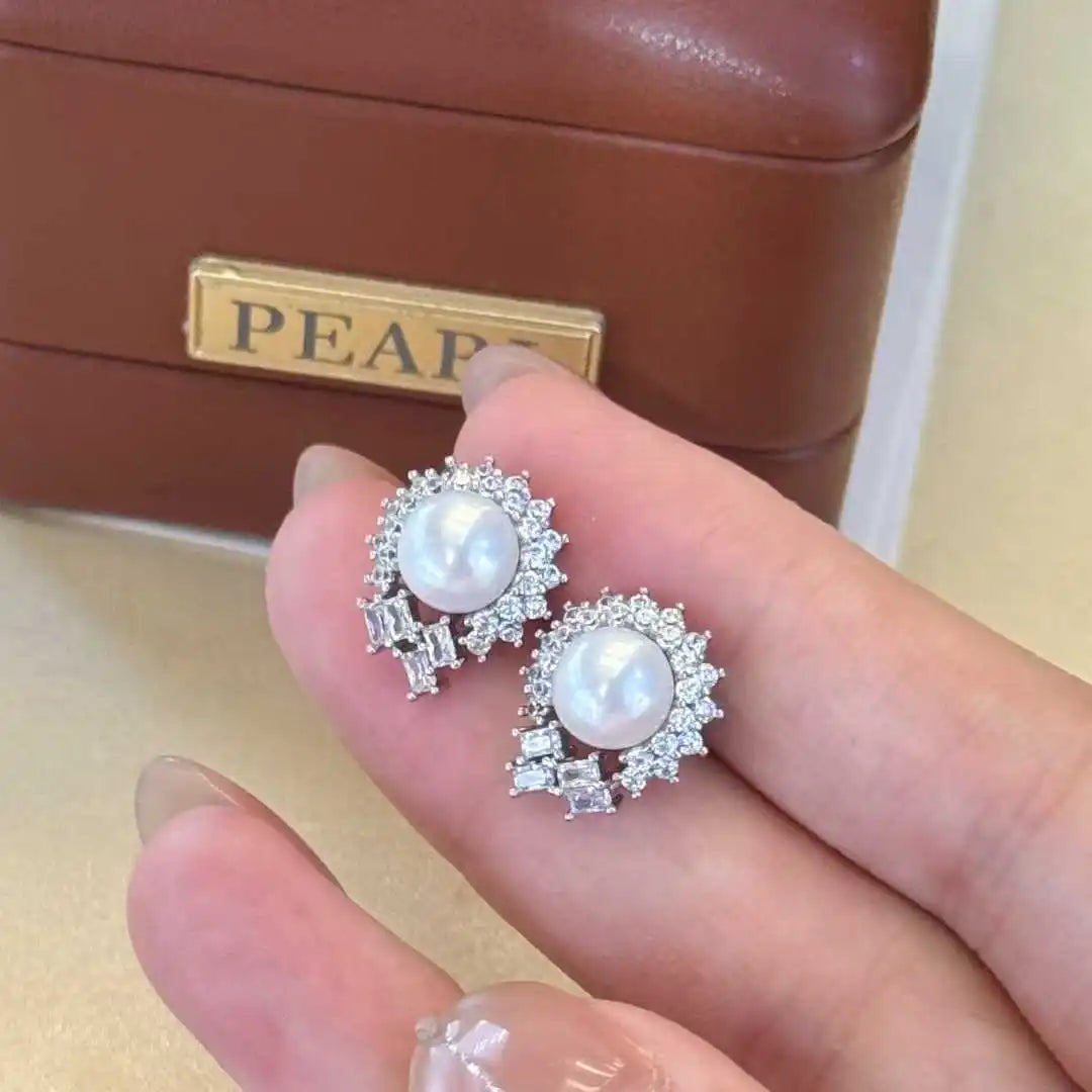 Allergy Resistant Design with Starry Earrings and 7-8mm Natural White Freshwater Bread Pearl Jewelry Earrings for Women