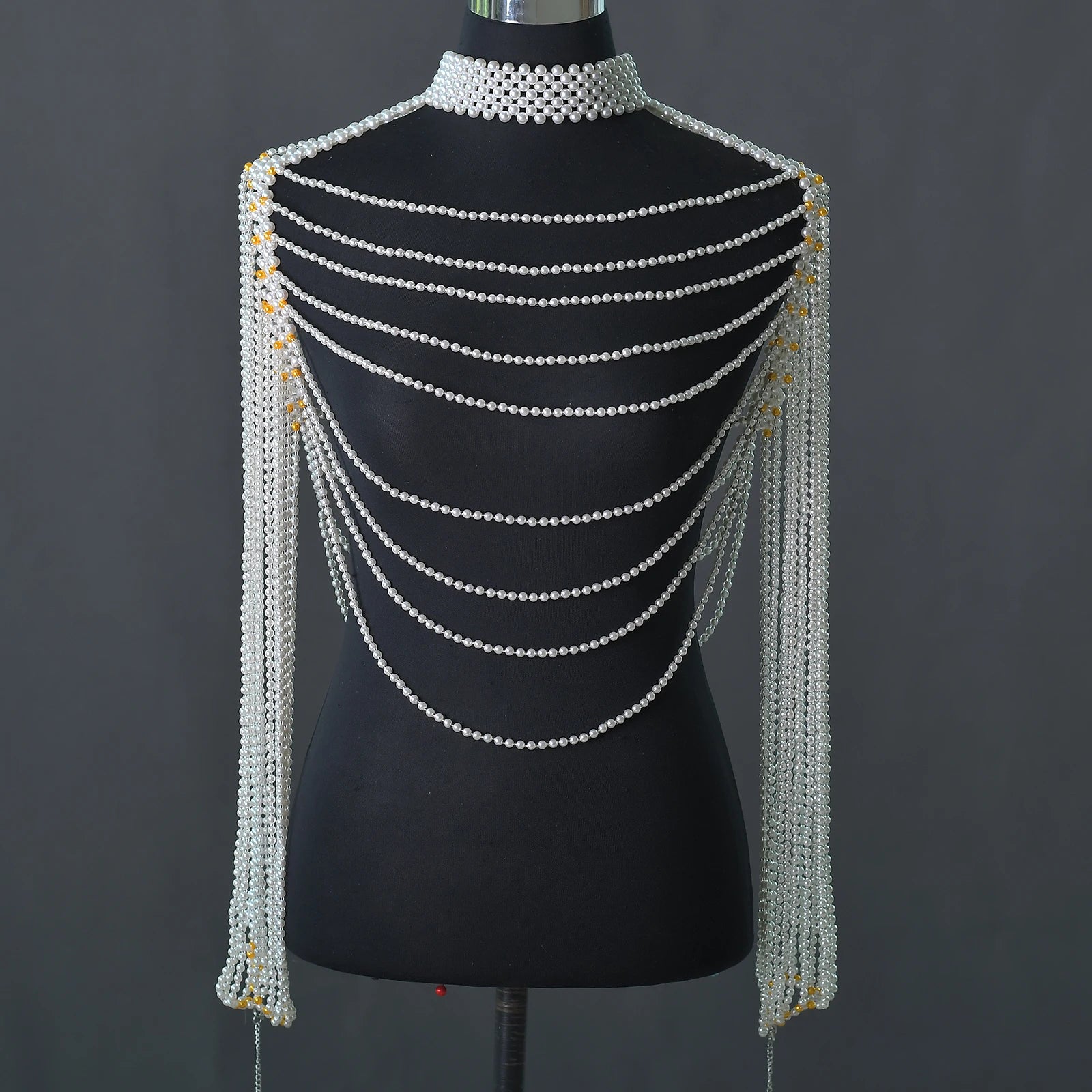 YouLaPan VG67 Fashion Bead Chain Bolero Women's Crew Neck Cape with Sleeves Pearl Cardigan Party Dress Accessories WeddingShawl