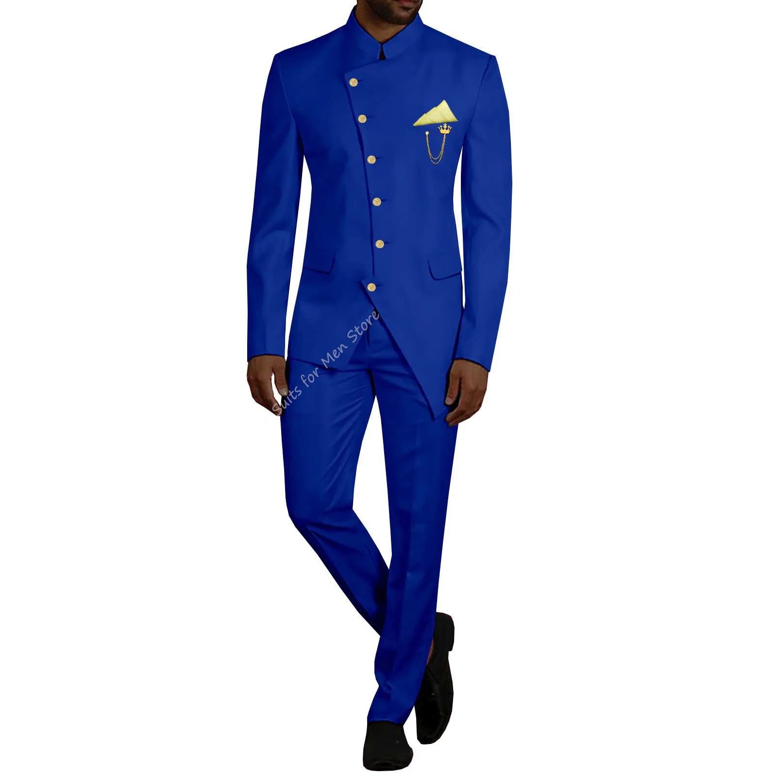 Custom Made African Men Suits Set Unique Design Irregular Hem 2pcs Jacket Pants Outfit Wedding Men Party Wear Blazer Trousers