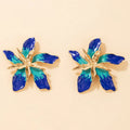 European and American Exaggerated Flower Earrings Blue Drop Oil Geometry Flower Personality Earrings for Women